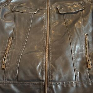 Sonoma Black Faux Leather Bomber Jacket with Zip Pockets
